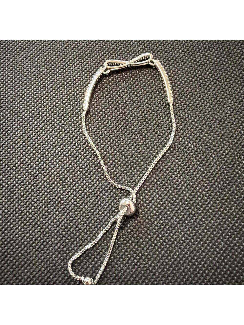 Bow knot lariat bracelet simulated diamonds 925 sterling silver NEW